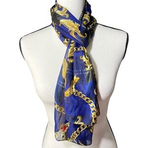 Elegant Blue and Gold Scarf, approx. 12”x60”